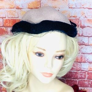 Vintage MCM Blush pink and Black Fascinator Cocktail Hat